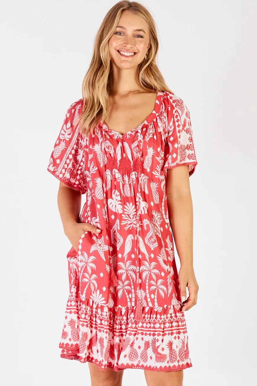 LulaLife Agatha Shirred Dress Melon