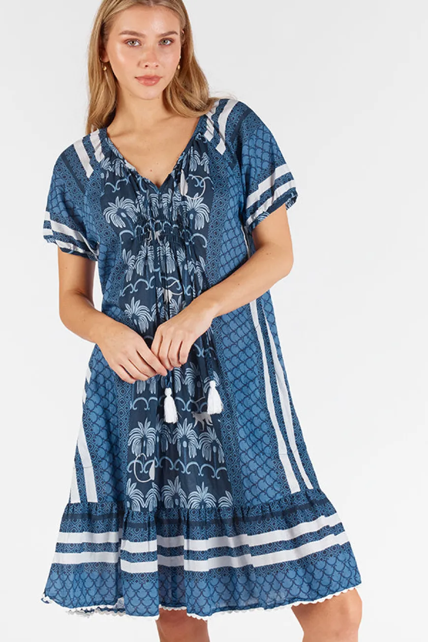 LulaLife Blakely Shirred Dress Navy
