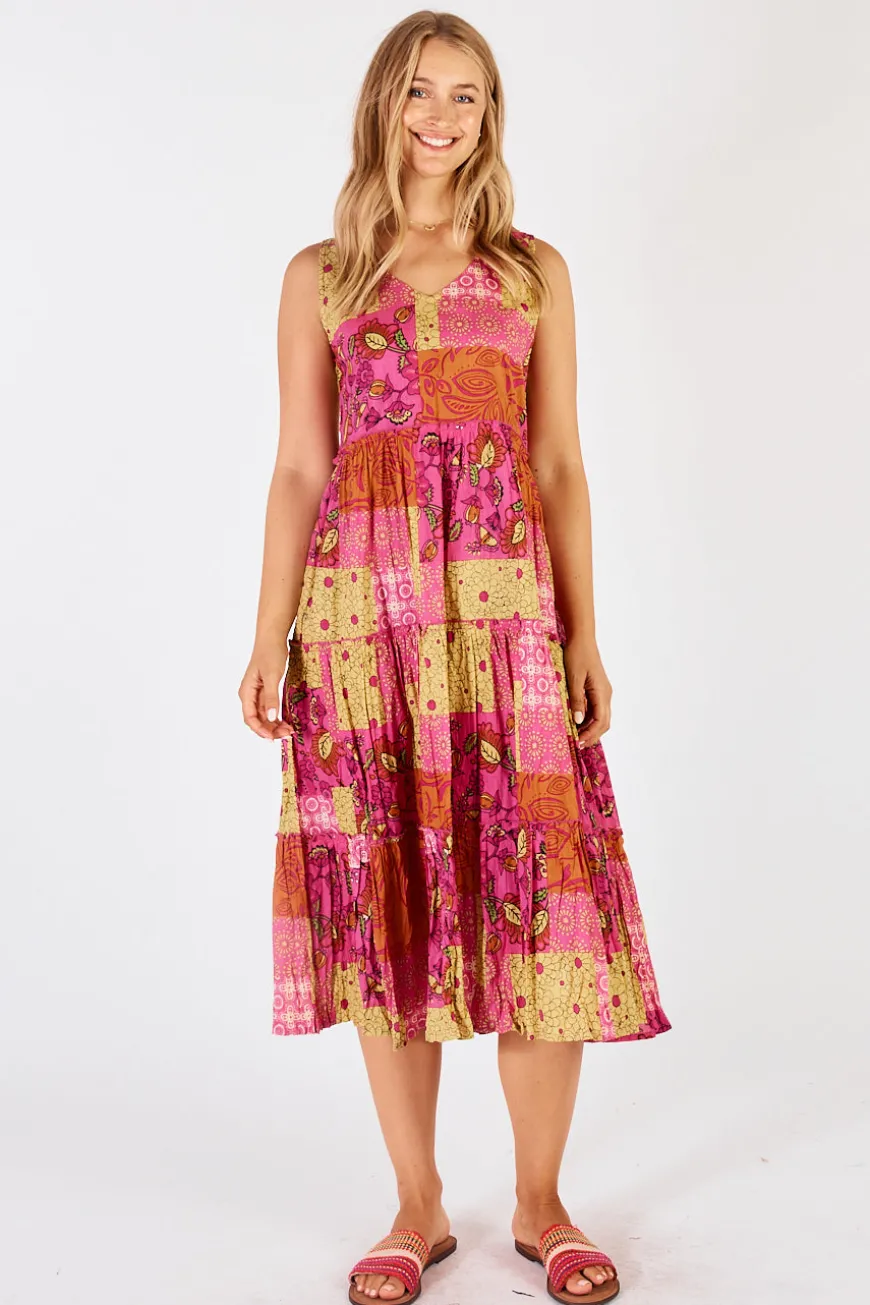 LulaLife Hattie Tiered Midi Fuschia