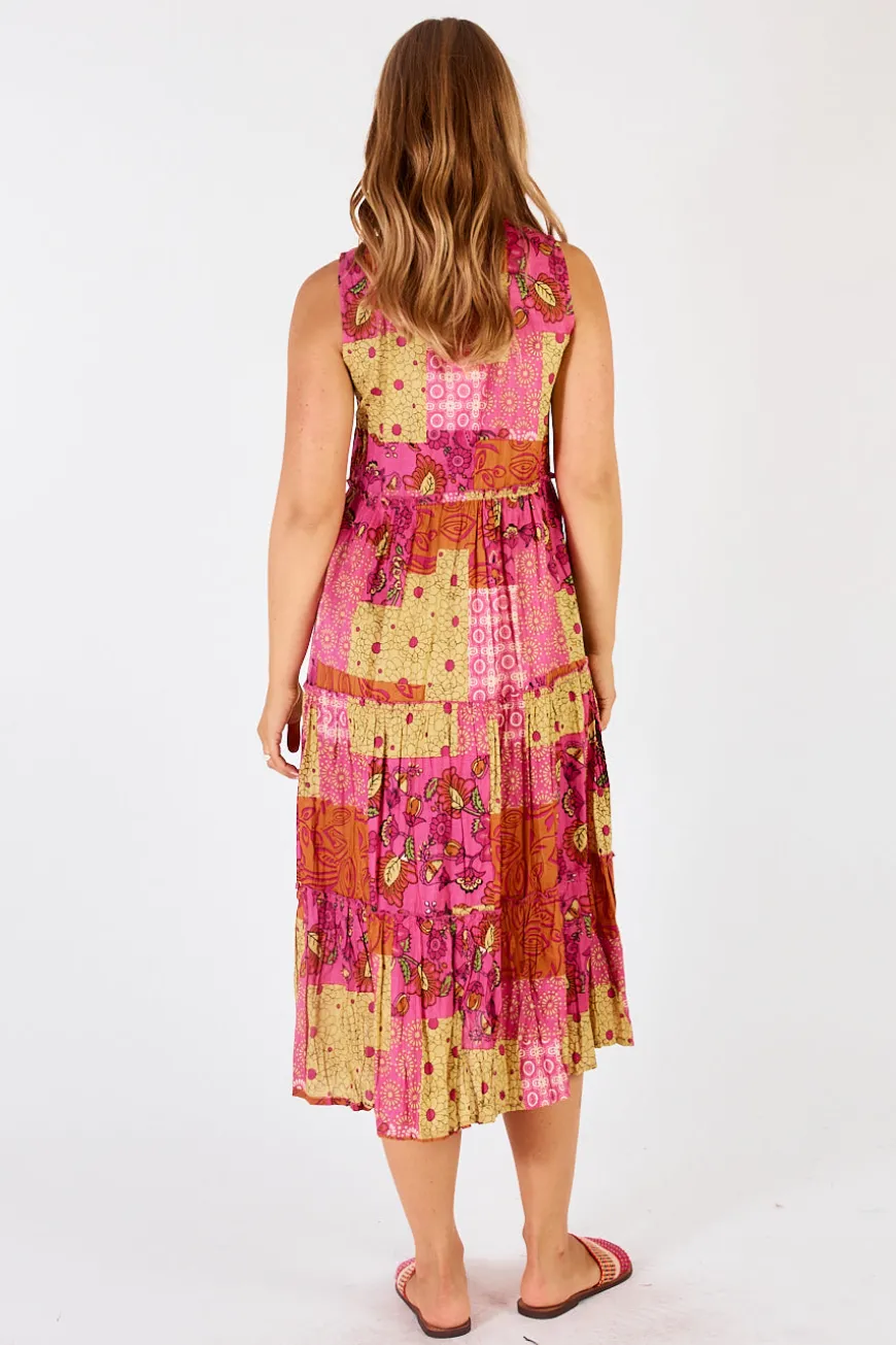 LulaLife Hattie Tiered Midi Fuschia