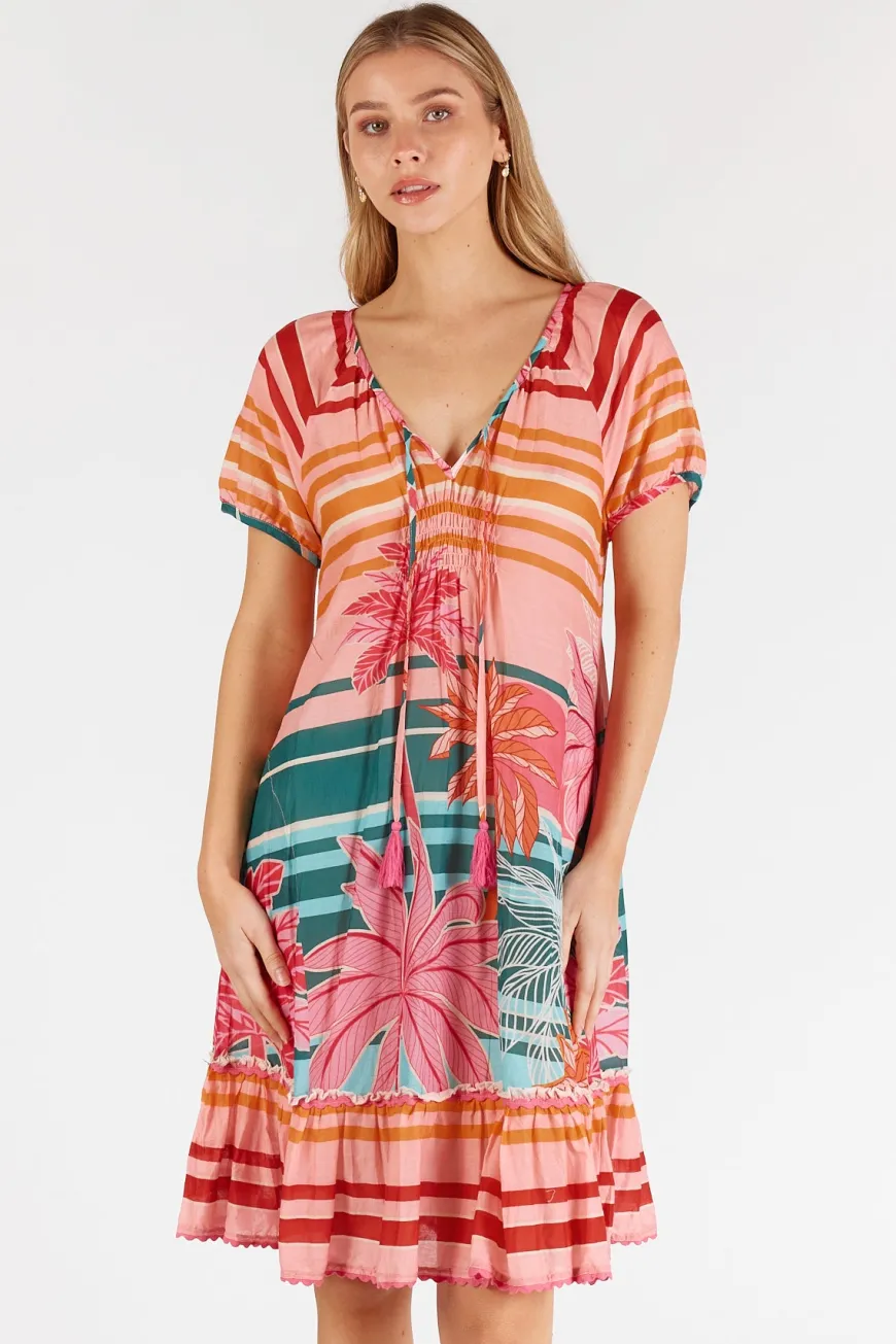 LulaLife Isla Shirred Dress Sunset