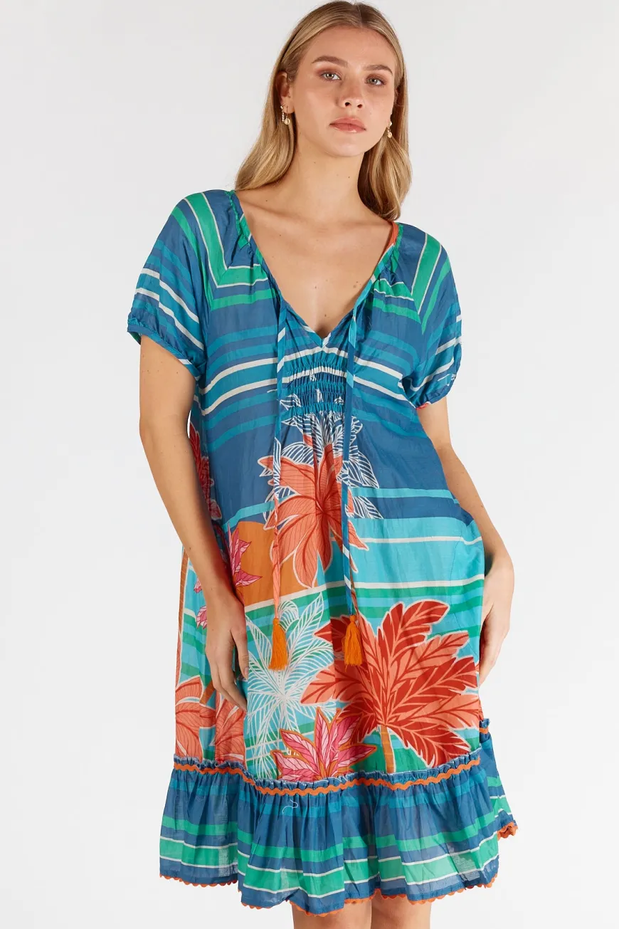 LulaLife Isla Shirred Dress Ocean