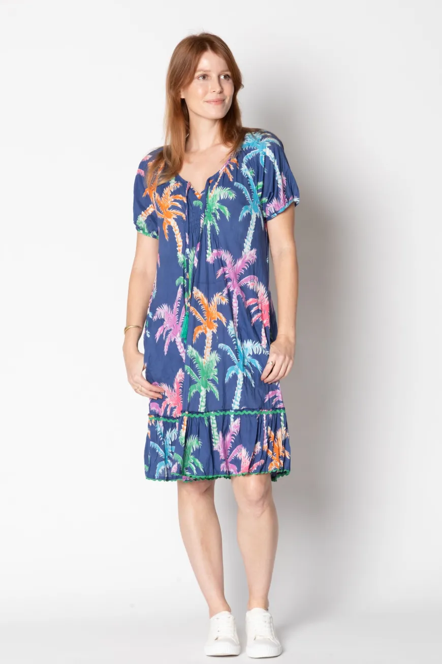 LulaLife Leilani Shirred Dreess Navy-Exclusive