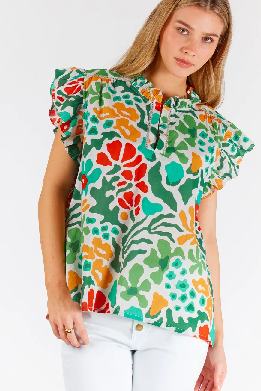 LulaLife Lilah Ruffle Top Sea