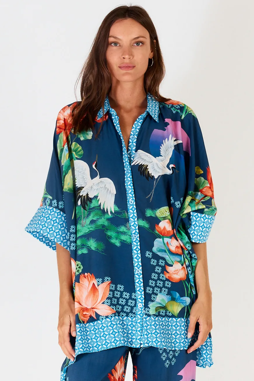 LulaSoul Yoshiko Kaftan Shirt Navy